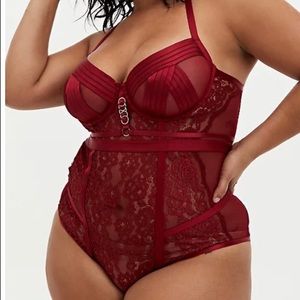 Torrid Dark Red Lace Cage Underwire bodysuit